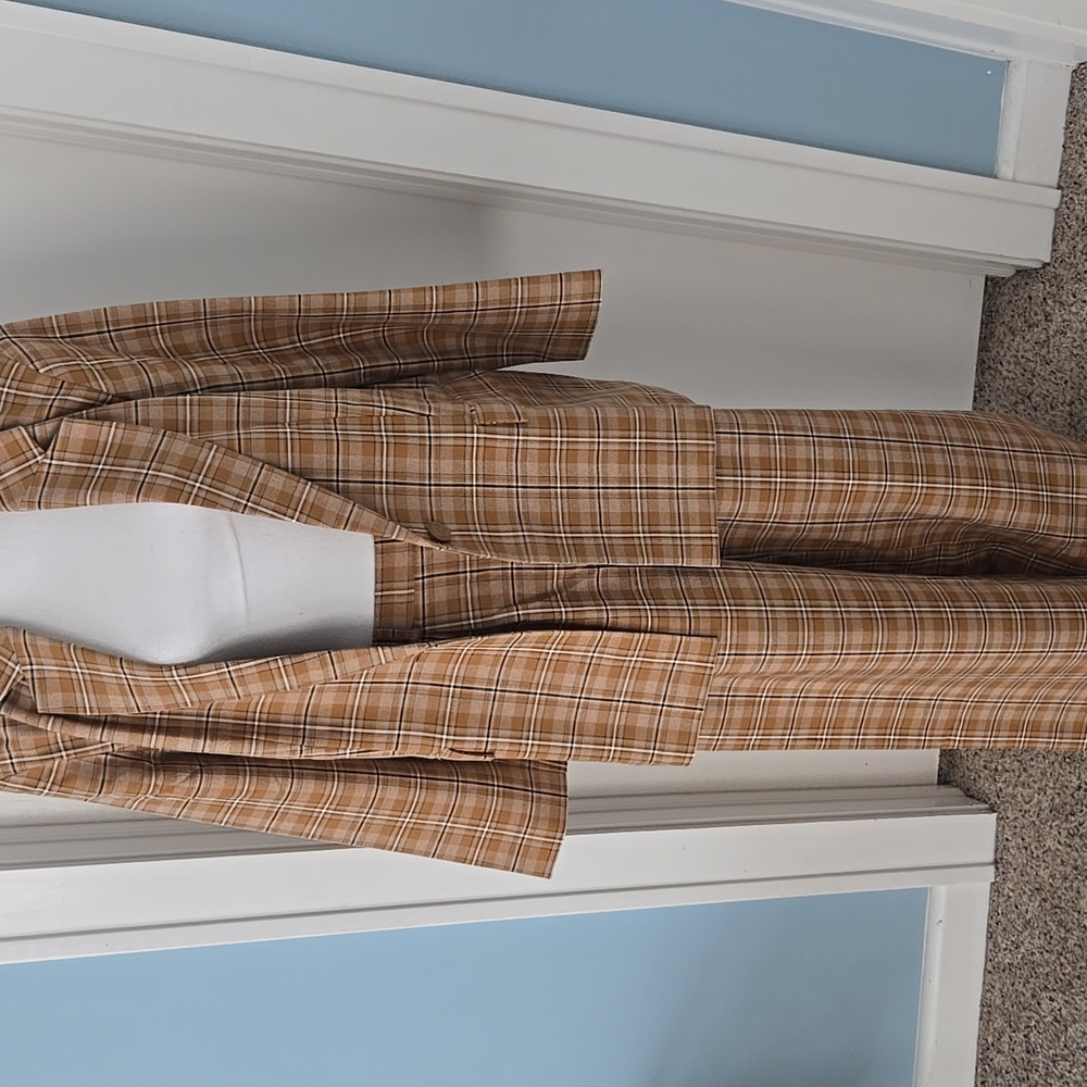 Melrose and Market Tan Plaid Houndtooth Wide Leg Pant Oversized Blazer Suit M - Picture 8 of 12
